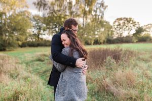 Couple hugging Pre-wedding shoot in Colchester