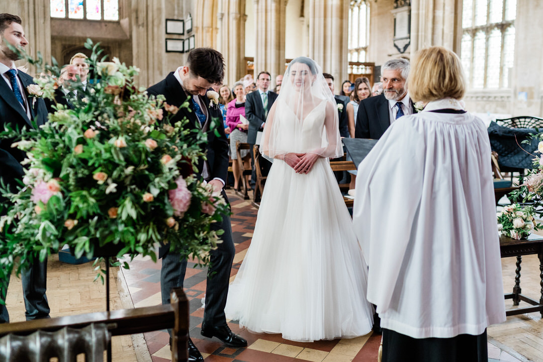 Inside Lavenham church during a wedding ceremony.