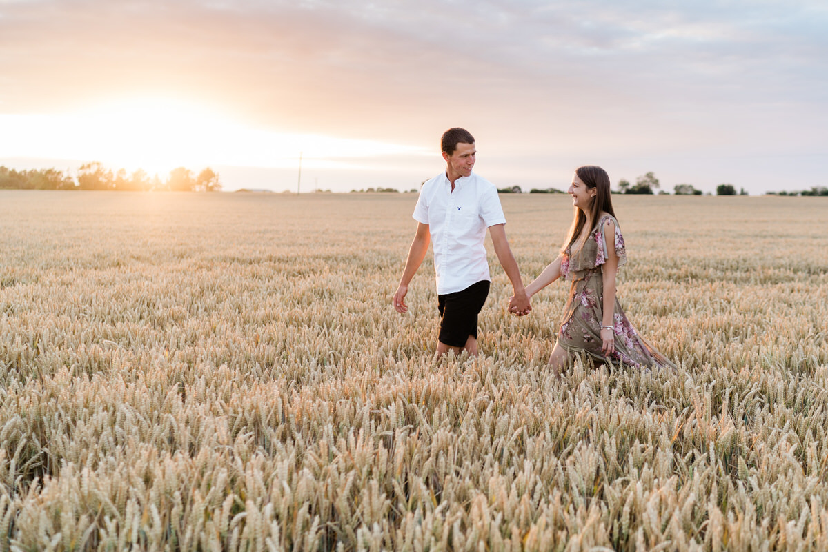 Essex engagement shoot in a field.