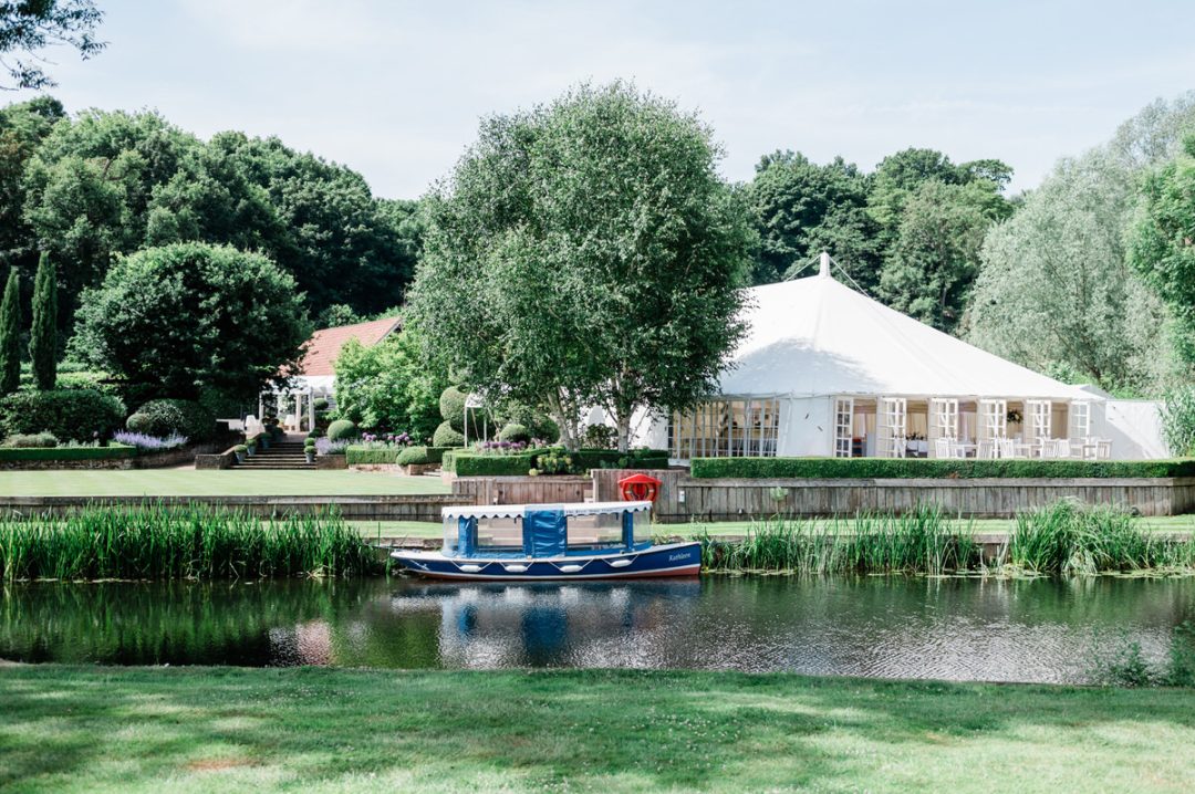 The river and the marquee at Le Talbooth